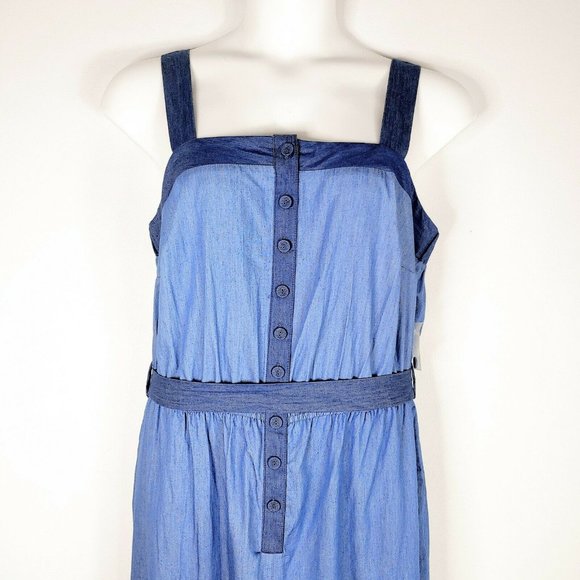 NEW ModCloth Chambray Cotton Jumpsuit Pockets - Picture 3 of 8